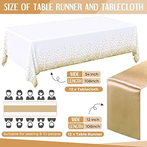 Breling 24 Pack White and Gold Disposable Tablecloths and Table Runner Set - Image 2