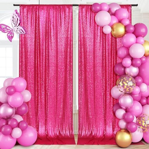 PartyDelight Hot Pink Sequin Backdrop Curtains 5x10ft 2 Panels - Image 6