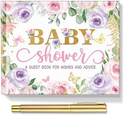 Fuyoooo 27 Pcs Baby Shower Guest Book, Butterfly Floral with Gold Pen by Liraitoya