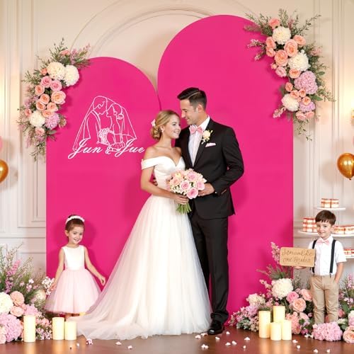 7.2FT 6FT Arch Backdrop Cover for Wedding, Set of 2 Stretchy Spandex Fitted Arch Stand Cover for Baby Shower, Birthday Party Decor, Chiara Backdrop Cover with Double-Sided Design(Pink, Hot Pink) - Image 2