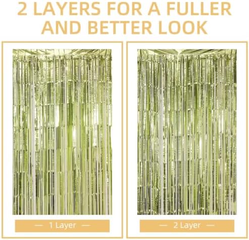 10 Pack Light Green Backdrop Curtain 3.2ft x 8.2ft Metallic Tinsel Foil Fringe Curtains Photo Booth Background for Birthday Party Decoration Baby Shower Engagement Wedding Christmas Decoration - Image 5