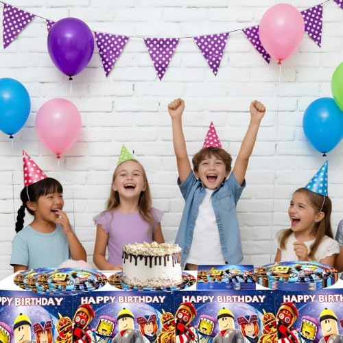 41PCS Roblo-x Party Supplies Set, Birthday Decorations Tableware Kit With 10 7'' Plates, 10 9'' Plates,20 Napkins and 1 Tablecover for Robot Party Decoration (red4) - Image 5