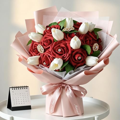 AmyHomie Dark Red Rose 100pcs Real Looking Artificial Flowers w/Stem - Image 2