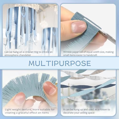 NICROLANDEE 5 Rolls Dusty Blue Silver Crepe Paper Streamers Bridal Shower - Image 5
