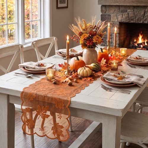 Artoid Mode Lace Jacquard Maple Leaf Fall Table Runner 13x72 Inch - Image 5