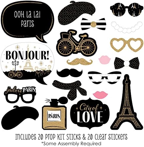 Stars Over Paris - Parisian Themed Photo Booth Prop Kit, DIY Props - 20pc - Image 3