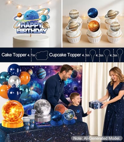 Xynic 210Pcs Space Birthday Decorations Tableware Set, Serves 24 - Image 6