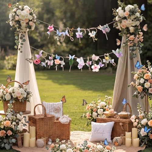Norme 2 Pcs Butterfly Birthday Banner Decorations for Women Wildflower - Image 6