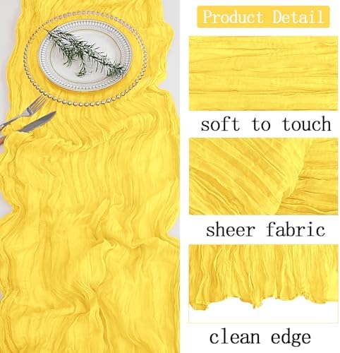 16 Pack Lemon Yellow Cheesecloth Table Runner 20 x 120 inch Gauze Table Runners 10 FT Long,Semi Sheer Boho Cheese Cloth Fabric Table Runner Bulk for Party,Wedding,Baby Shower,Bridal Shower Decoration - Image 3