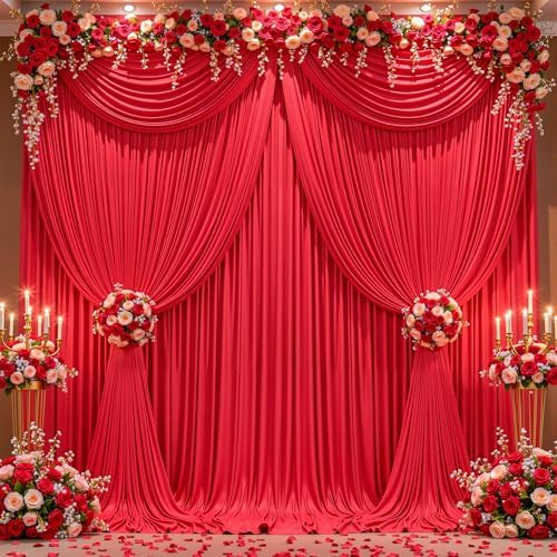 20x12ft Red Backdrop Curtain Panels for Parties - Wrinkle Free Polyester Photo Curtain Backdrop Wedding Back Drop Fabric Drapes for Party Decorations Background for Photography - Image 2