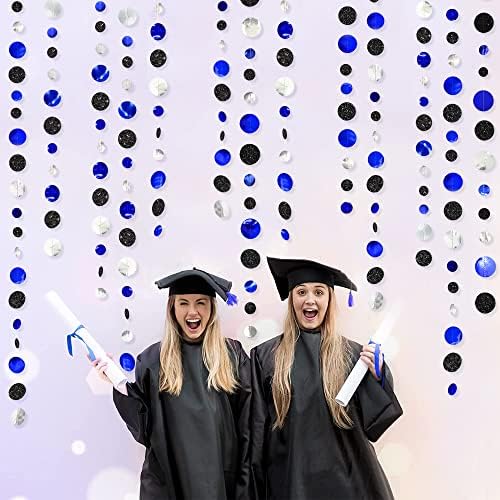 46Ft Navy Blue Black Silver Circle Dots Garland Royal Blue Black Polka Dots Streamer for Birthday Graduations Wedding Bridal Shower Nautical Ahoy Achor Pirate Themed Party Decorations Supplies - Image 6