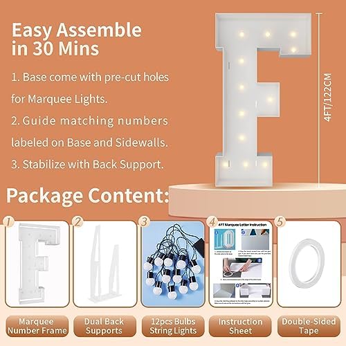 4FT Marquee Letters, Large Light Up Letters F for Party Decor - Image 5