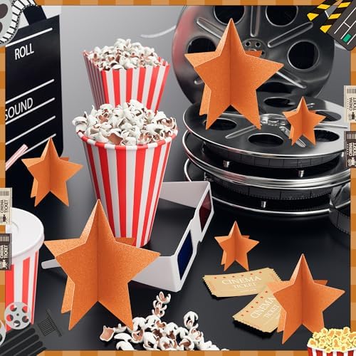 70 Pcs Orange Star Centerpieces for Party Birthday Fall Thanksgiving Decorations 3D Stars Table Decor 3 Sizes 8" 5" 3" Baby Bridal Shower Wedding Orange Friendsgiving Halloween Party Supplies - Image 4