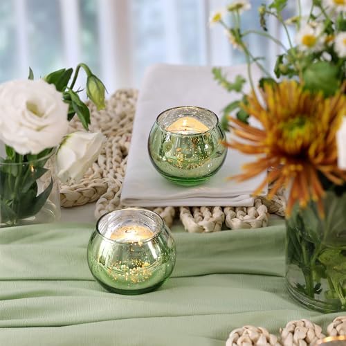Volens Round Green Votive Candle Holder Set of 12, Mercury Glass Votives - Image 3