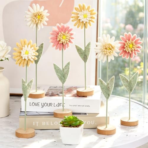 6Pcs Ombre Felt Daisy Flowers, 10in Tabletop Decor for Table Centerpieces - Image 6