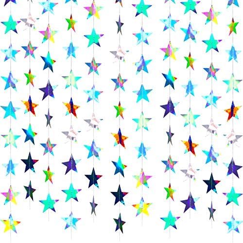 Patelai 130ft Glitter Star Garland Hanging Banner, Holographic Iridescent by Patelai