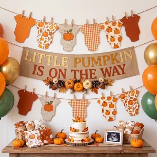 Frienda 10 Pcs Pumpkin Baby Shower Banner Bodysuit Garland with Clips - Image 6
