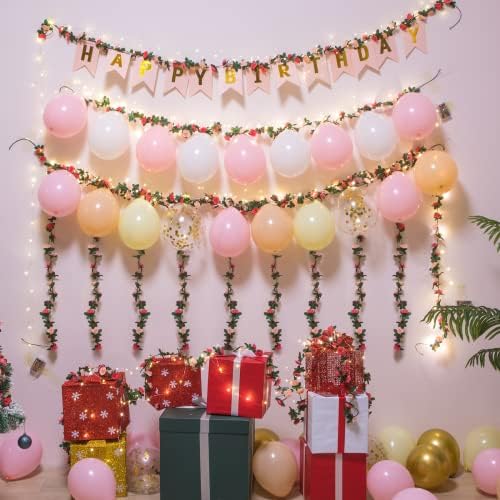 5 Pcs 41Ft Flower Garland with Lights, Pink Floral Garland Rose Vines - Image 5