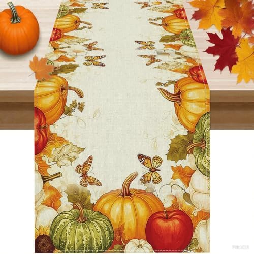 Vintage Buffalo Plaid Table Runner 13x72 Inch - Fall Harvest Decor with Pumpkins Mushrooms Birdhouse Leaves, Seasonal Indoor Outdoor Kitchen Dining Table Decoration for Home Party - Image 6