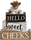 Moucuny 4 Pcs Highland Cow Bathroom Decor Wooden Signs, Farmhouse by Moucuny