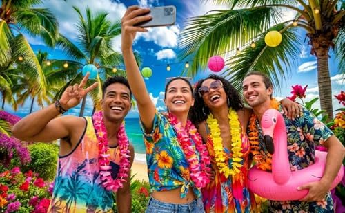 8x6ft Summer sea Backdrop Tropical Beach Plants Photo Backdrop Hawaiian Ocean Blue Sky Background for Theme Party Supplies Studio Props - Image 3