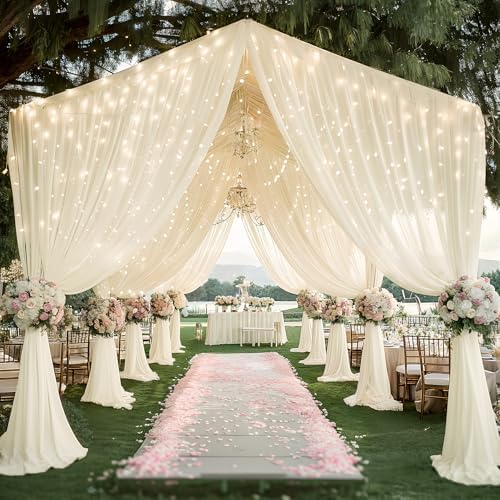 6 Panels Beige Ceiling Curtains with Lights for Weddings - 5ftx20ft Wrinkle-Free Tulle Fabric Wedding Arch Draping Ceiling Drapes Decorations for Wedding Party Ceremony Stage Tent Event - Image 6