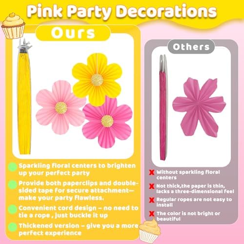 Pink and Yellow Party Decorations 9PCS Paper Flowers Decorations for Wall - Image 3