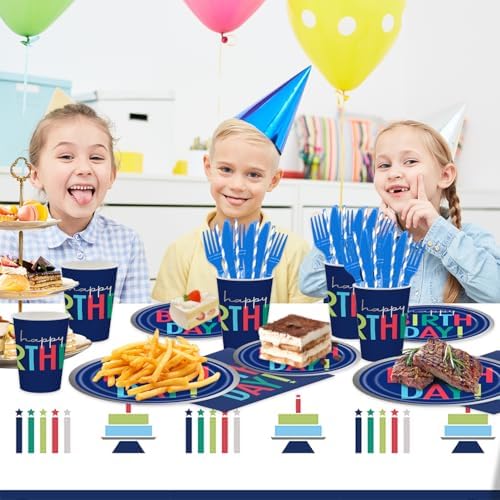 141Pcs Dark Blue Party Supplies for Baby Shower - Dark Blue Birthday Decorations Plates and Napkins Forks Cups Straws Cutlery for 20 Guests Happy Birthday Party Decorations - Image 7