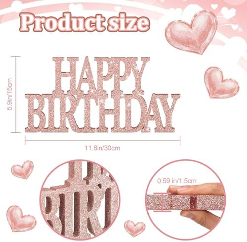 Novabright Happy Birthday Sign, Rose Gold, Glitter - Image 2
