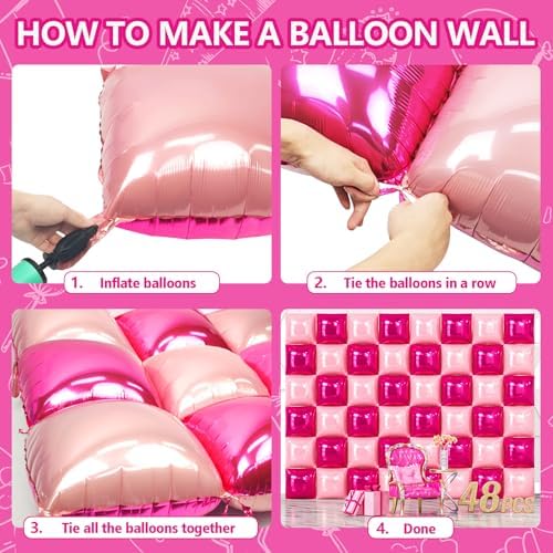 NISOCY 48PCS Hot Pink and Rose Square Foil Balloons Wall Backdrop - Image 5