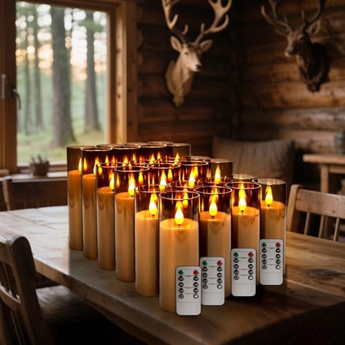 24 Pack Grey LED Flameless Pillar Candles with Remote Control - Image 6