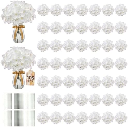 105PCS Hydrangea Artificial Flowers with Stronger Bendable Stems, Premium Silk Faux Hydrangea Flowers Bulk for DIY Wedding, Arches, Baby Showers & Large Event Decor(Ivory) by ECCELSO