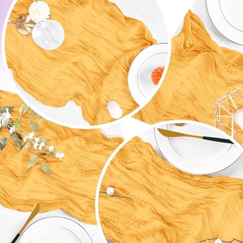 6 Pack Gold Cheesecloth Table Runner 20 x 120 inch Gauze Table Runners 10 FT Long,Semi Sheer Cheese Cloth Fabric Table Runner Bulk for Wedding,Party,Baby Shower,Bridal Shower Decoration - Image 7