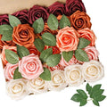 AmyHomie Burgundy Shades Rose 25pcs Real Looking Artificial Flowers w/Stem by AmyHomie