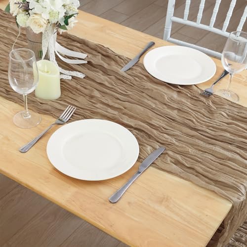 3 Pack Nude Cheesecloth Table Runner 120 Inch Boho Wedding Decor - Image 7