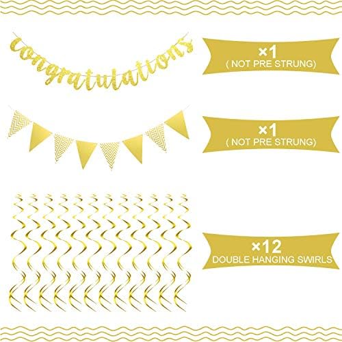 Outus Congratulations Banner with Triangle Flag 12 Swirls,Gold - Image 2