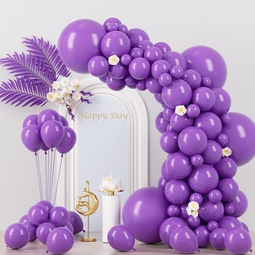 Voircoloria 130pcs Purple Balloons Garland Arch Kit, 18 12 10 5 Inch by Voircoloria