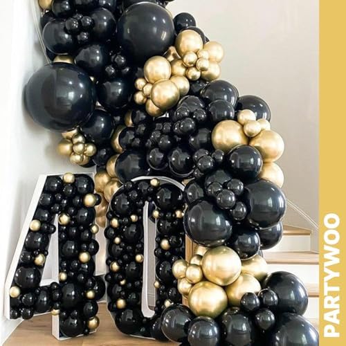 PartyWoo Black and Gold Balloons 66pcs 12 Inch Black White Gold Balloons - Image 7