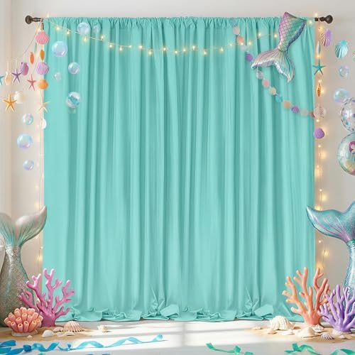 Turquoise Backdrop Curtains 10ftx10ft Mermaid Polyester Photo Drapes by SoarDream
