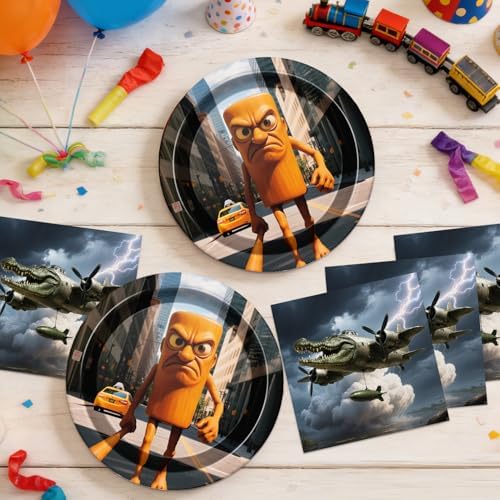 Italian Brainrot Party Supplies 40pck include 20 plates, 20 napkins for the birthday Italian Brainrot party decoration - Image 4