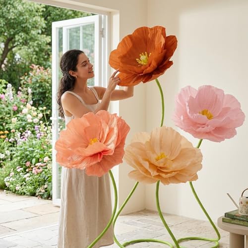 4 Pcs 5ft Mix Color Large Poppy Flowers Giant Artificial Poppy - Image 5