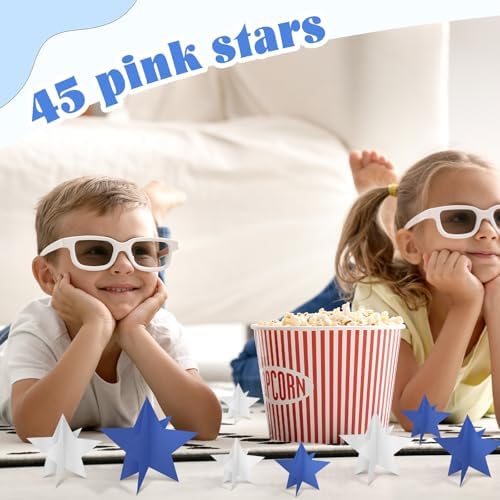 Sinload 45 Piece 3D Glitter Star Centerpieces Navy Blue Silver Party Decor - Image 5