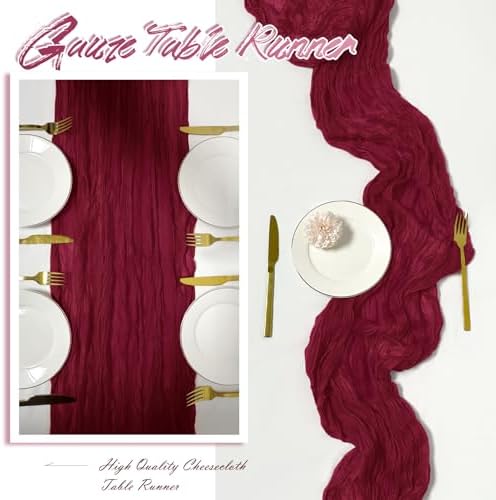 30 Pack Burgundy Cheesecloth Table Runner 17 x 108 inch Cheese Cloth Table Runners 9ft Burgundy Table Runner Rustic Romantic Sheer Gauze Runner for Wedding Party Baby Shower Table Decoration - Image 6