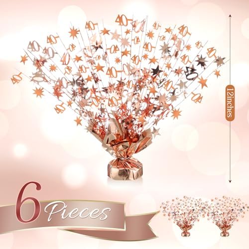 6 Pcs 40th Rose Gold Birthday Decoration 40th Table Centerpiece - Image 2