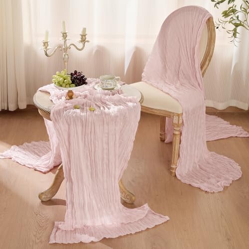 Dusty Pink Cheesecloth Table Runner 35x120in Boho Gauze Home Decor - Image 5