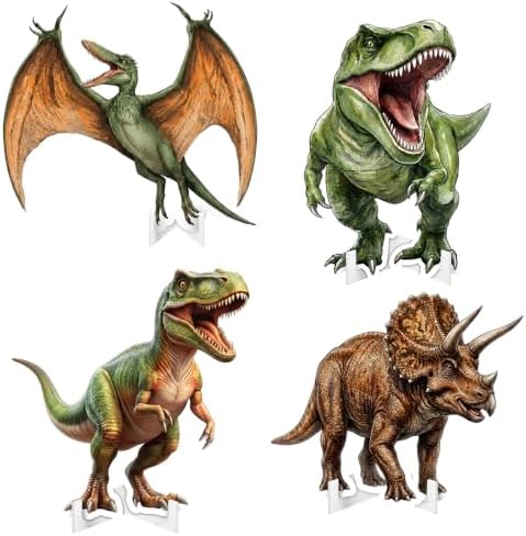 Honoson 4 Pcs 24" to 32" Large Dinosaur Cardboard Cutouts, Realistic Dinosaur Backdrop Standup Yard Signs Birthday Party Decoration for Jungle Dino Theme Photo Booth Props Party Supplies by Honoson