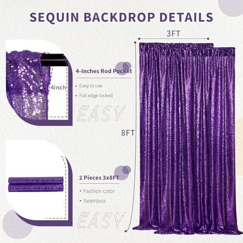 Purple Halloween Backdrop Purple Glitter Sequin Backdrop 2 Pieces 3x8FT - Image 3
