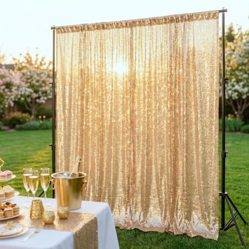 ShinyBeauty Photobooth Backdrop 4FTx7FT Light Gold Sequin Fabric by ShinyBeauty