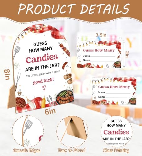 Baby-Q Baby Shower Game, BBQ Guess How Many Candies Are In The Jar, 6x8 Inch Arch Wooden Sign With Stand And 50 Guessing Cards, Gender Reveal Party Supplies & Decorations - JC12 - Image 2