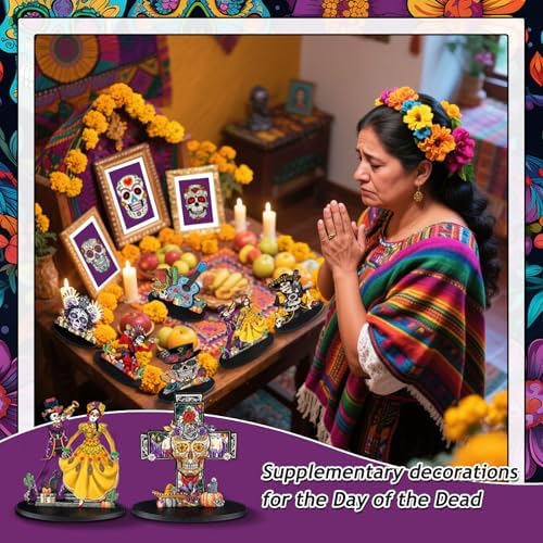 Wesiti 12 Pcs Dia De Los Muertos Table Decorations Wooden Sugar Skull Decor - Image 5